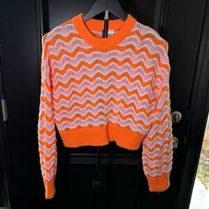 H&M Divided Orange Jacquard Sweater Relaxed Fit Womens Size XS